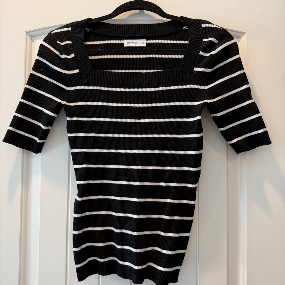 Nine West Black and White Ribbed Knit Top